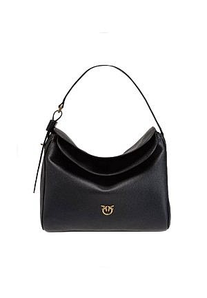 CLASSIC LEAF BAG HOBO IN TUMBLED LEATHER - black