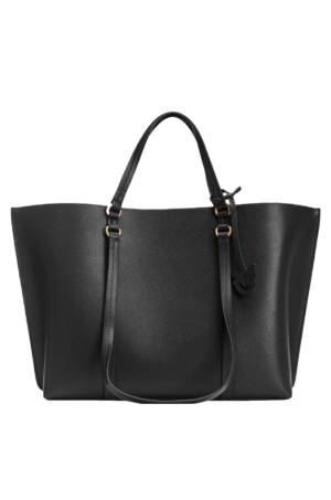 LARGE TUMBLED LEATHER SHOPPER BAG - black