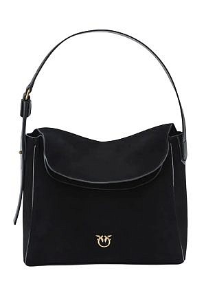 BIG LEAF BAG HOBO IN TUMBLED LEATHER - black